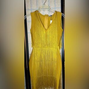 Chic Mustard Fringe Midi Dress
